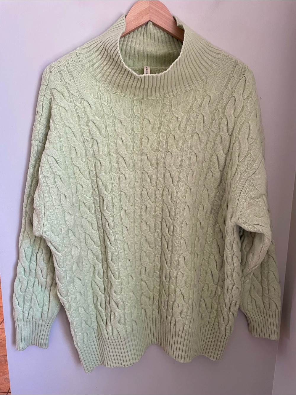 Babaton Aritzia Stargaze Turtleneck Palm Green Cable Knit Merino Wool Large - Picture 2 of 10
